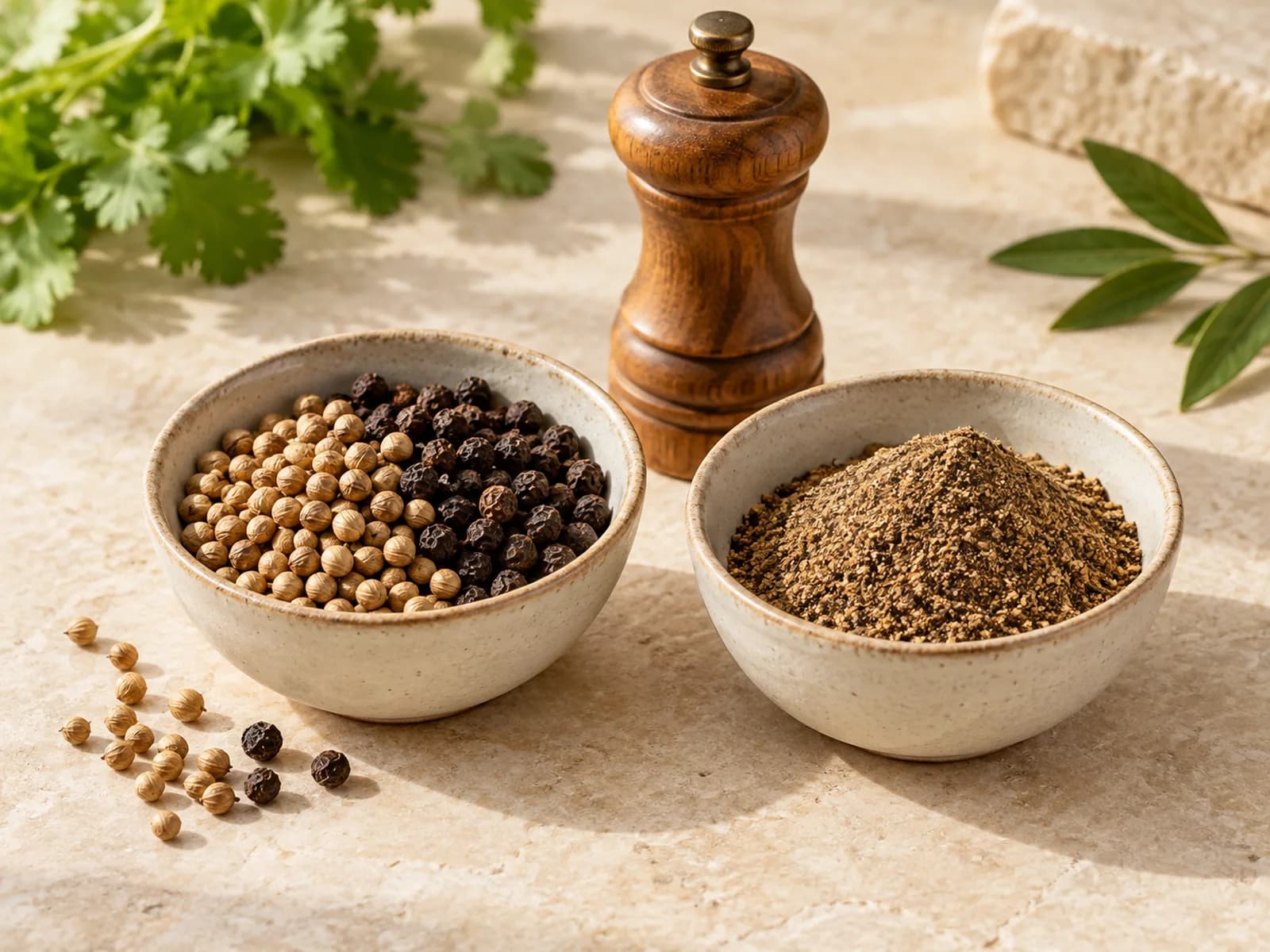 10-tane-baharat-mi-ogutulmus-baharat-mi-1600x1200.webpYan yana kaselerde bütün kişniş ve karabiber taneleri ile öğütülmüş baharat