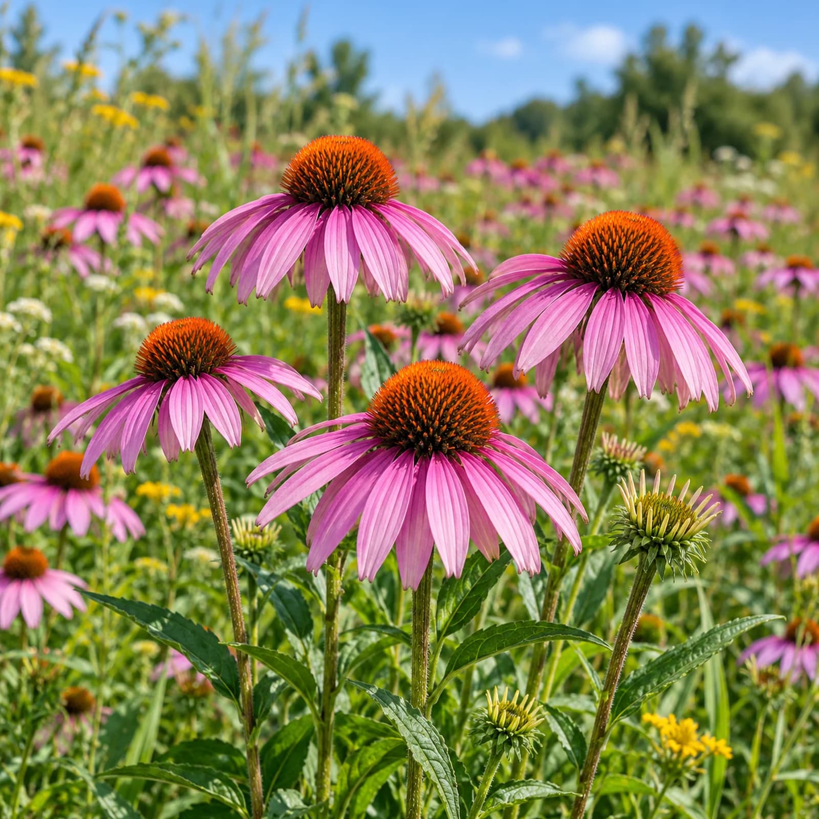 Mor-pembe çiçekli Echinacea purpurea bitkisi