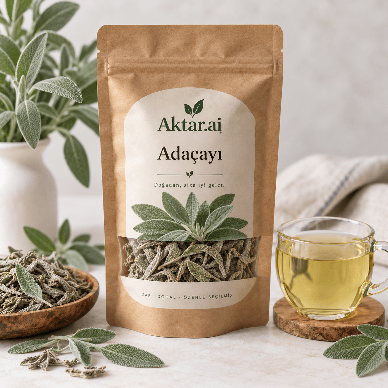 Kurutulmuş adaçayı yaprakları